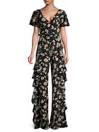 Michael Kors Collection Ruffle-trim Floral-print Silk Jumpsuit