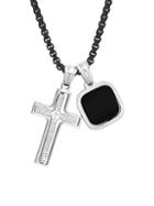 Anthony Jacobs Two-tone Stainless Steel Rotating Cross & Faux-onyx Square Pendant Necklace