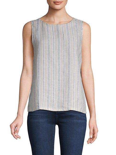 Pure Navy Striped Linen Shell Top