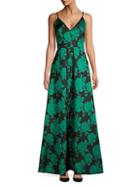 Calvin Klein Pleated Floral Gown
