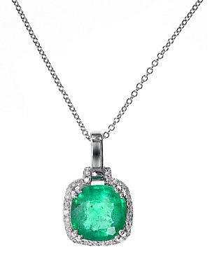 Effy Emerald Diamond And 14k White Gold Pendant Necklace