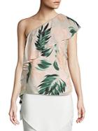 Scripted Palm-print One Shoulder Ruffle Top