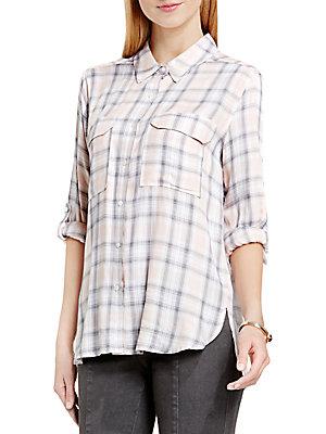 Vince Camuto Long Sleeve Checked Twill Relaxed Utility Shirt