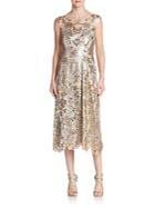 Kay Unger Sequined Lace & Metallic Jacquard Dress