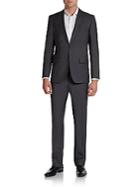 Saks Fifth Avenue Black Striped Wool & Silk Suit/slim-fit