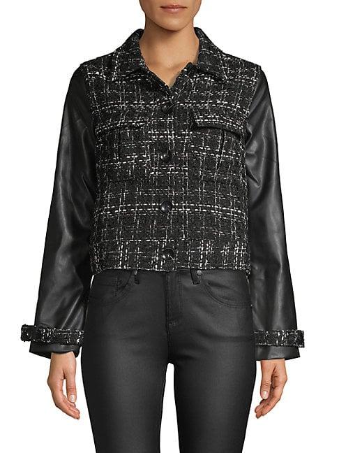 Laundry By Shelli Segal Faux Leather-sleeve Tweed Jacket
