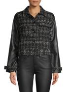 Laundry By Shelli Segal Faux Leather-sleeve Tweed Jacket