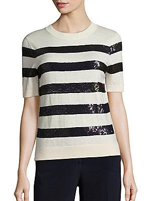 Carolina Herrera Sequin-striped Wool Knit Top