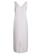 Pure Navy Linen Straight Mid-length Dress