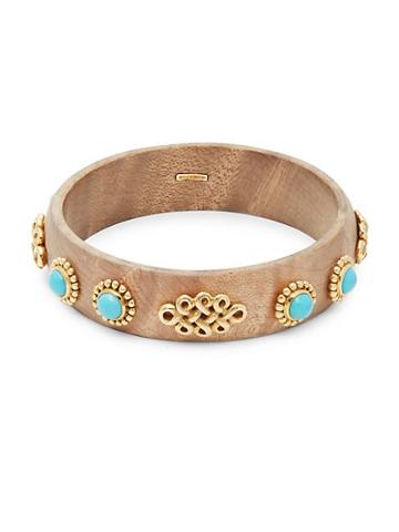 Estate Fine Jewelry Oakgem Turquoise & 18k Yellow Gold Bangle Bracelet