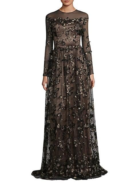 Theia Floral A-line Gown