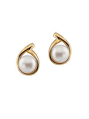 Masako Pearls 7-7.5mm White Pearl & 14k Yellow Gold Earrings