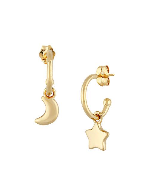 Saks Fifth Avenue 14k Yellow Gold Moon & Star Huggie Earrings