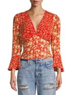 Free People Floral Bell-sleeve Cropped Top