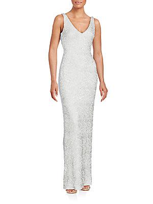Halston Heritage Sleeveless Embroidered Gown