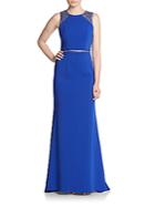 Carmen Marc Valvo Infusion Embellished Sheer Inset Trumpet Gown