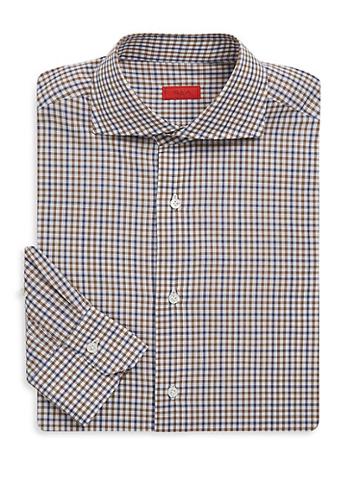 Isaia Checkered Regular-fit Cotton Dress Shirt
