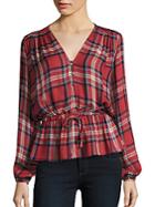 Romeo & Juliet Couture Long Sleeve Plaid Top
