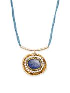 Eva Hanusova Embellished Lapis Pendant Necklace