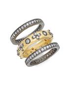Freida Rothman Classic Clover Eternity Cubic Zirconia & 14k Gold-plated Sterling Silver Stack Ring- Set Of 3