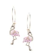 Eye Candy La Luxe Goldtone & Pink Crystal Flamingo Dangle Earrings
