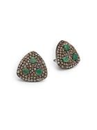 Bavna Champagne Diamond & Emerald Triangle Stud Earrings