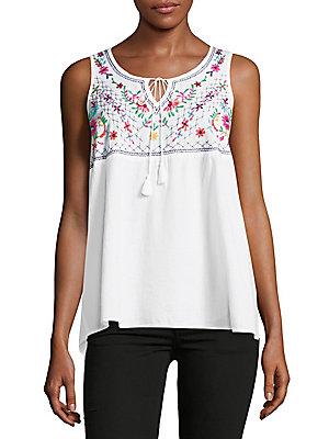 Beach Lunch Lounge Embroidered Floral Top