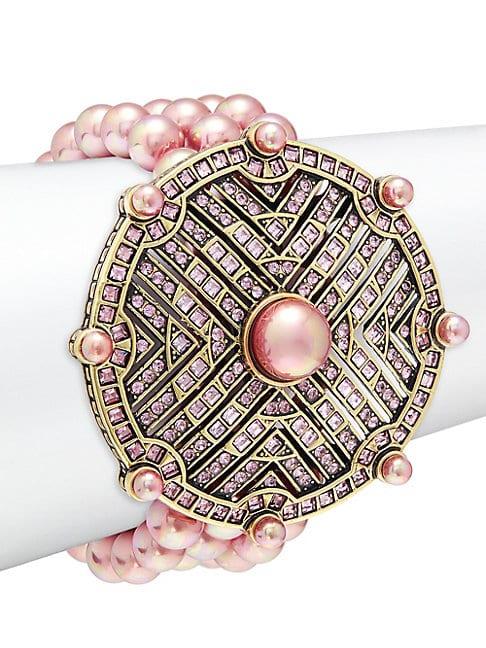Heidi Daus Simulated Pink Pearl & Crystal Round Wedge Bracelet