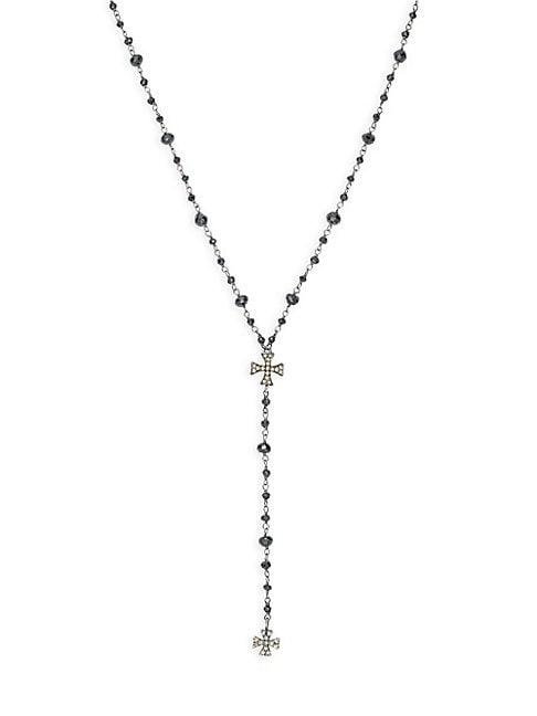 Bavna Black Spinel & Champagne Diamond Beaded Rosary Necklace