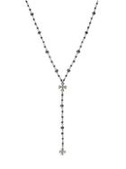 Bavna Black Spinel & Champagne Diamond Beaded Rosary Necklace