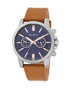English Laundry Stainless Steel Camel Leather Chronograph Watch