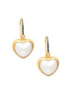 Gurhan 24k Yellow Gold 22k Yellow Gold 18k White Gold Black Diamond & 14mm White Mabe Pearl Earrings