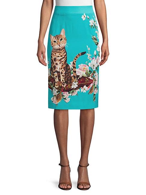 Dolce & Gabbana Feline Floral-print Silk-blend Pencil Skirt