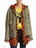 R13 Long Military Jacket With Leopard Print Hoodie