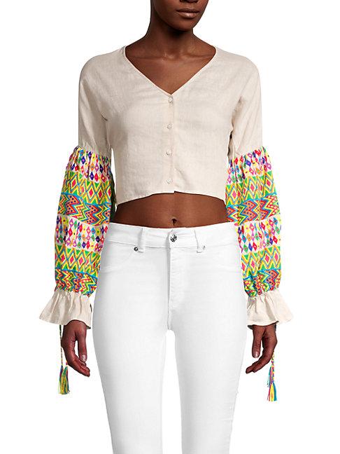 All Things Mochi Buttoned-front Cropped Top