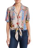 Scripted Tie-front Floral Shirt