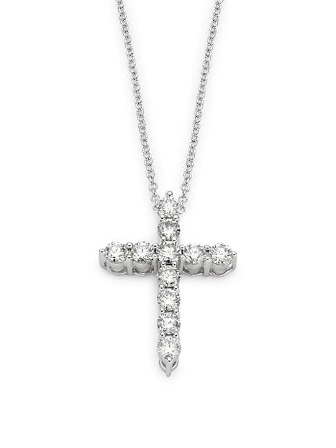 Effy 14k White Gold & Diamond Cross Pendant Necklace