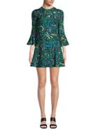 Valentino Abstract Bell-sleeve Dress