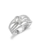 Effy Diamond And 14k White Gold Detailed Midi Ring