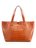 Vince Signature V Crocodile-embossed Leather & Smooth Leather Tote