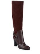 Sergio Rossi Tall Heeled Suede & Leather Boots
