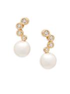 Tara + Sons 14k Yellow Gold Diamond & Pearl Earrings