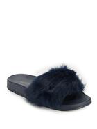 Maiden Lane Rabbit Fur Slide Sandals