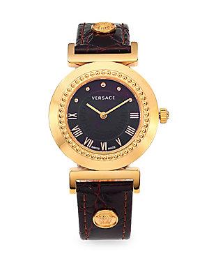 Versace Sapphire Black Dial Leather Strap Watch