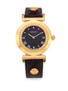 Versace Sapphire Black Dial Leather Strap Watch