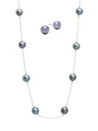 Belpearl 2-piece 6-7mm Black Cultured Freshwater Pearl And 14k White Gold Necklace And Earrings Set