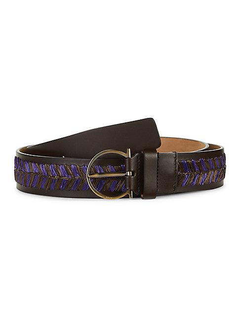 Salvatore Ferragamo Leather & Raffia Belt