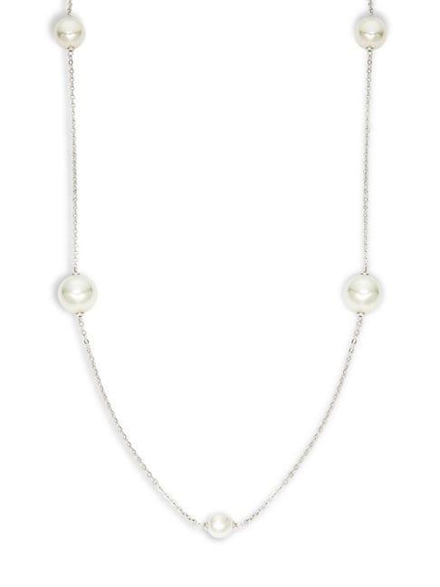 Majorica Glass Pearl & Sterling Silver Station Necklace