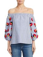 Peserico Michelle Off-the-shoulder Pinstriped Top