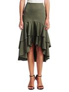 Scripted Tiered Ruffle Midi Skirt